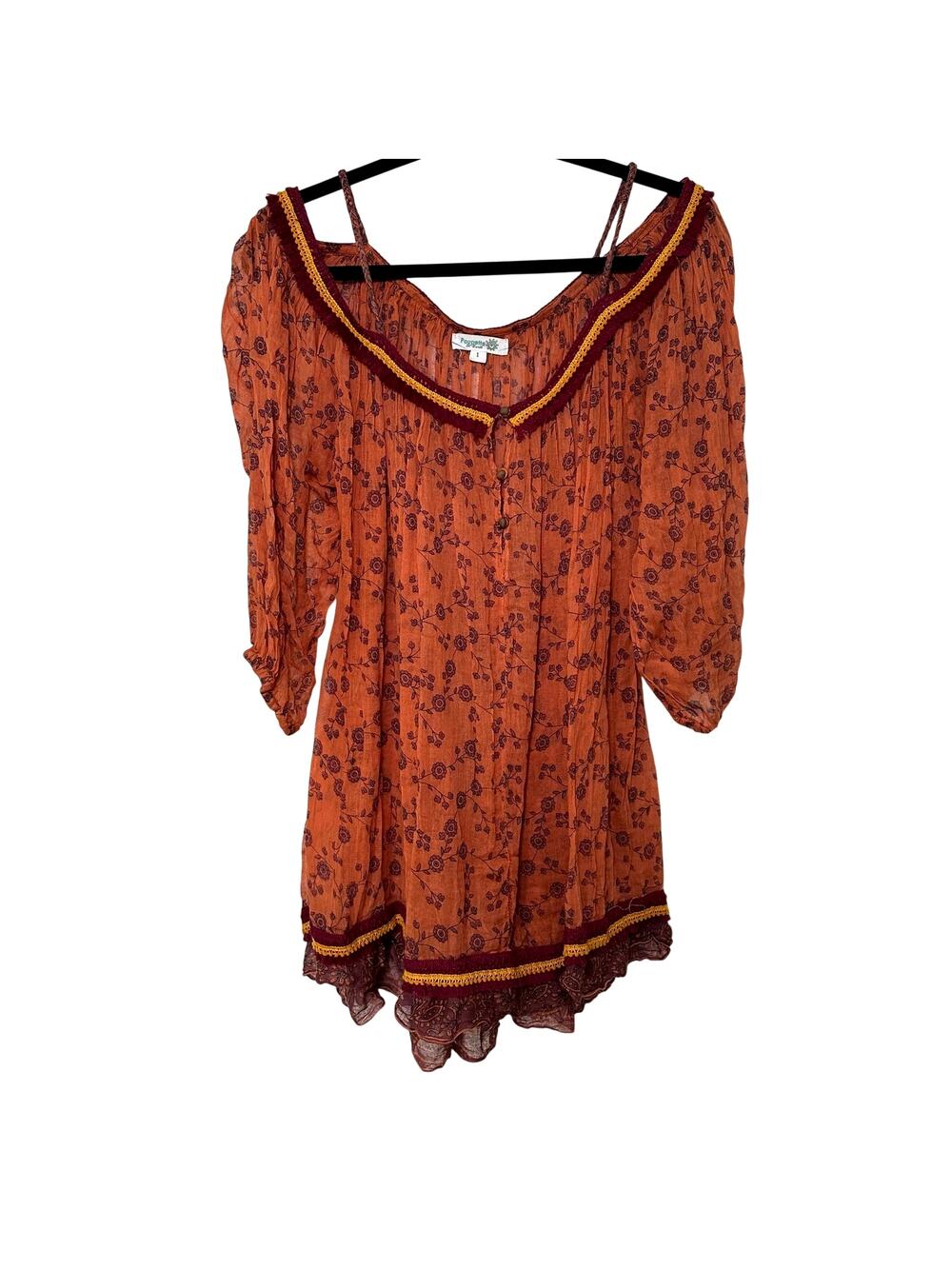 Poupette St. Barth (S/1) Boho Floral Cold Shoulder Tunic Top- Resort, Designer